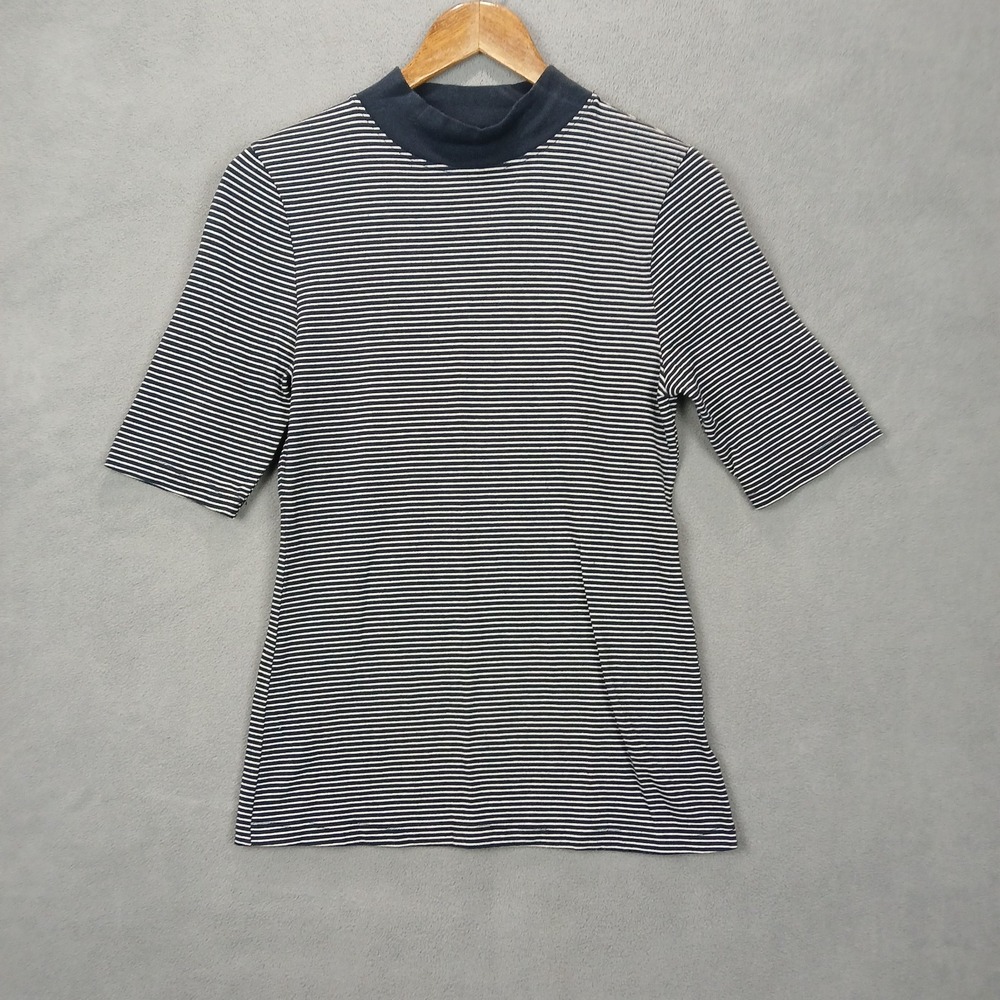 T.la By Anthropologie Top Womens Small Blue Striped Cottonβ Stretch Mock Neck